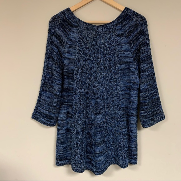 NY COLLECTION Cozy Sweater Large Blue Black Knit Oversized V Neck Casual Flowy - Picture 4 of 9